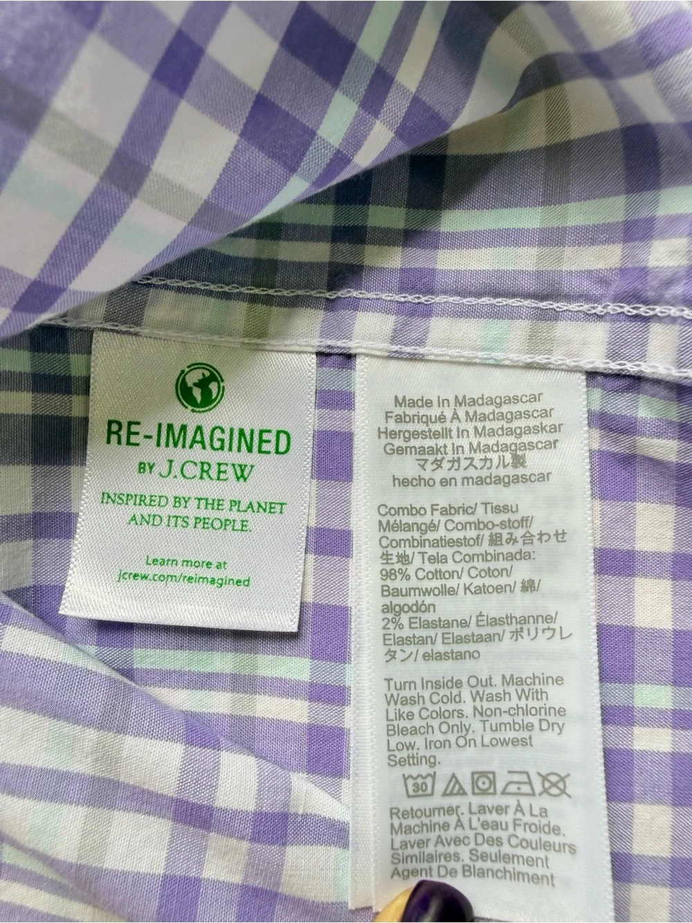 J. Crew Flex washed Lavender‎ Plaid Button-Down Shirt S